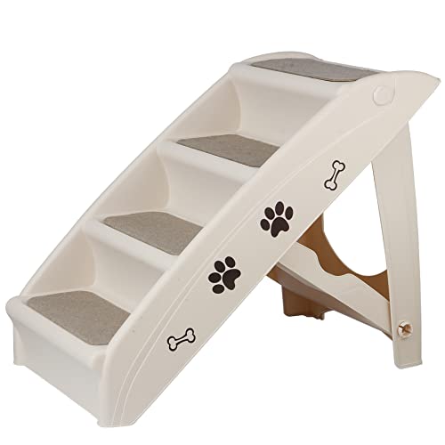 Epetlover 4-Step Dog Stairs for High Beds, Foldable Plastic Pet Steps with Washable Carpet for Small Dogs