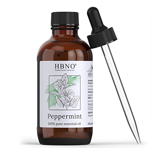 HBNO Peppermint Essential Oil 4 oz (120ml) - 100% Pure Peppermint Oil for Aromatherapy - Peppermint Oil Essential for Stress - Peppermint Oil for Hair with Fresh & Minty Scent