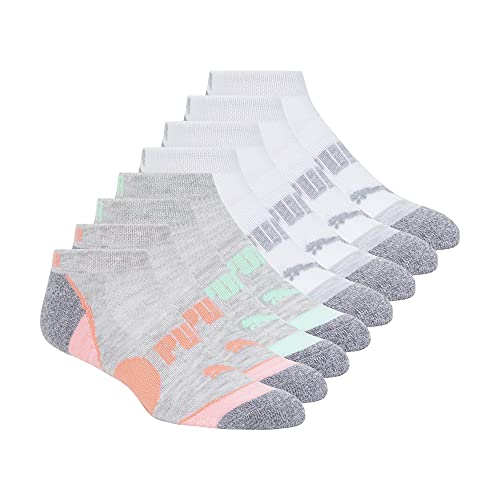 PUMA Women's 8 Pack Cool Cell No Show Socks, Grey/Orange, 9-11