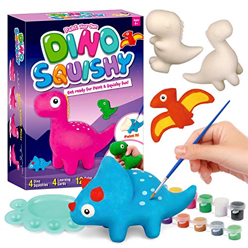 XX Dino Squishy Painting Kit Paint 4 Large Dino Squishies Color Your Own Squishy with Puffy Paint Make Your Own, DIY Squishies Kit, Dinosaur Toys - Arts and Crafts Gifts for Kids, Boys & Girls