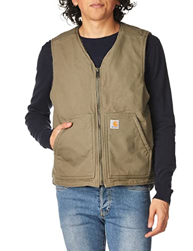 Carhartt Men's Relaxed Fit Washed Duck Sherpa-Lined Vest, Driftwood, X-Large