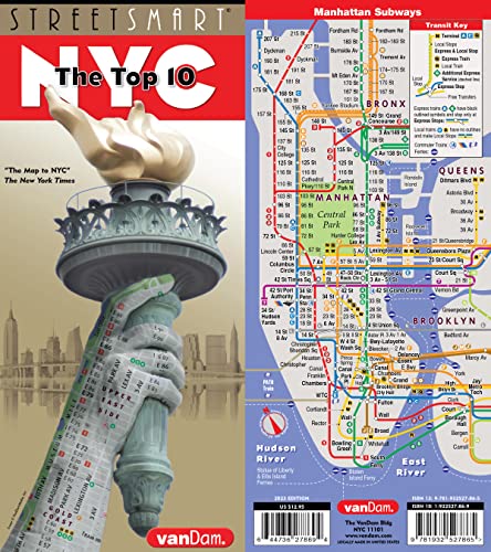 StreetSmart NYC Top 10 Map by VanDam  Laminated pocket size New York City Street & Souvenir Map of Manhattan, NY with all sights. museums, theaters, ... through the top 10 attractions 2023 Edition