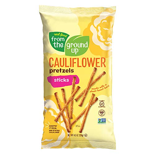 Real Food From The Ground Up Vegan Cauliflower Pretzels, Gluten Free, Non-GMO, 6 Pack (Sticks)