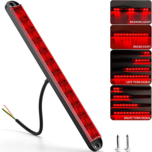 BJZ 16'' Trailer LED Lights Bar Red 12LED Brake Stop ID Left Right Turn Signal Light Tail Marker Rear Identification Light Strip Waterproof Led Lamp for 80'' Truck Trailer Bus Van RV ATV Offroad