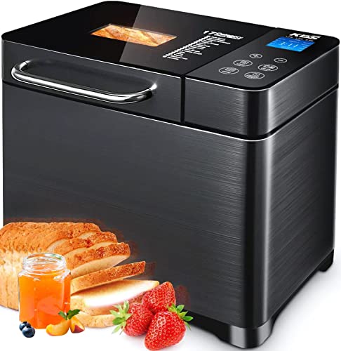 KBS 17-in-1 Bread Maker-Dual Heaters, 710W Bread Machine Stainless Steel with Gluten-Free, Dough Maker,Jam,Yogurt PROG, Auto Nut Dispenser,Ceramic Pan& Touch Panel, 3 Loaf Sizes 3 Crust Colors,Recipes