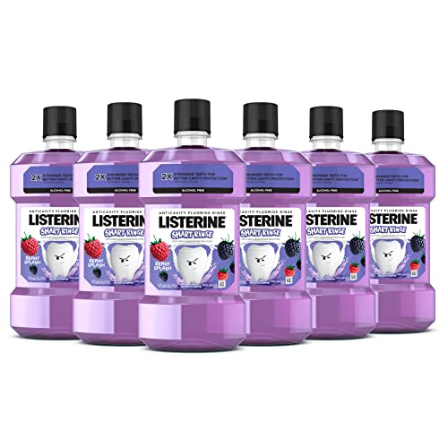 Listerine Smart Rinse Kids Alcohol-Free Anticavity Sodium Fluoride Mouthwash, ADA Accepted Oral Rinse for Dental Cavity Protection, Berry Splash Flavor for Children's Oral Care, 500 mL