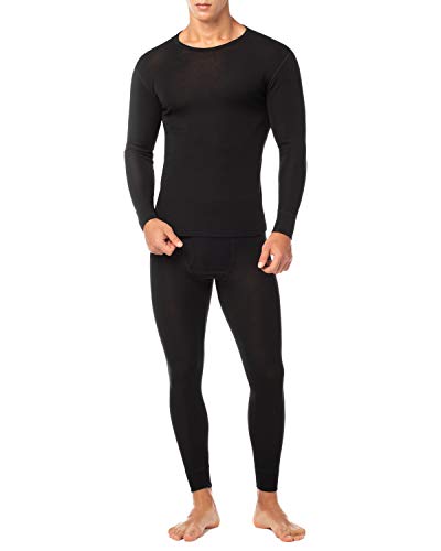 LAPASA Men's 100% Merino Wool Base Layer Thermal Underwear Set Top and Bottom M31 (1. Lightweight Black,M)