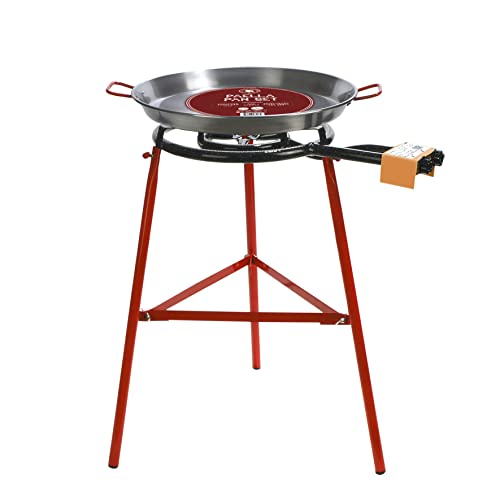Gourmanity Made By Garcima, Paella Burner And Stand Set With 19.5 inch Carbon Steel Paella Pan, Paella Kit From Spain, Paella Pan And Burner Set Imported From Spain