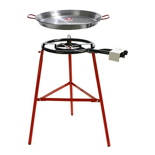 Garcima Tabarca Paella Pan Set with Burner, 20-Inch Carbon Steel Outdoor Pan and Reinforced Legs