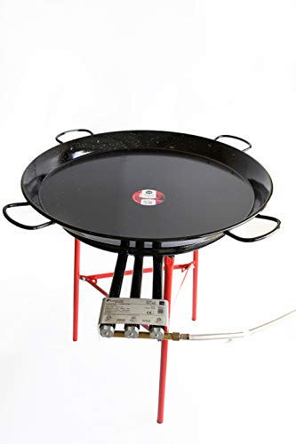 Vaello by Castevia Imports Paella Pan Enamelled + Paella Gas Burner and Stand Set - Complete Paella Kit for up to 40 Servings (Nonstick)