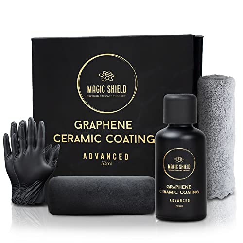 Magic Shield Graphene Ceramic Coating Advance- Professional Kit with Advanced Nano-Technology for Permanent Protection | 5+ Year Guarantee | Anti-Scratch | High Gloss | Superior Hydrophobicity | Ideal for Motorcycle, Marine, and RV | Includes Car Wash and Clay Bar | Easy Application (50ML)