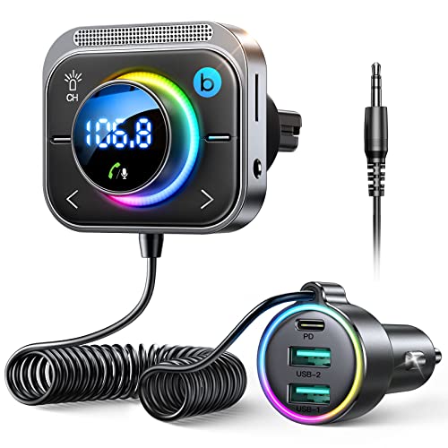 Bluetooth 5.3 FM/AUX Bluetooth Car Adapter, JOYROOMAir Vent Installation & Bass Boost 3 Ports PD&QC 3.0 FM Transmitter for Car, Radio Bluetooth Receiver for Car HD Calling and Enjoy Music