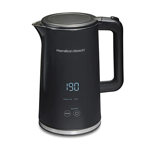 Hamilton Beach Digital Temperature Control Electric Tea Kettle, Hot Water Boiler & Heater 1.7L, 5 Preset Modes + Keep Warm, Fast Boil 1500 Watts, BPA Free, Cool-Touch Stainless Steel Exterior, Black