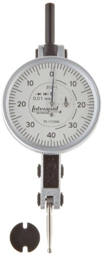 Brown & Sharpe TESA 74.111366 Interapid 312 Dial Test Indicator, Horizontal Type, M1.7x4 Thread, 2mm Stem Dia., White Dial, 0-40-0 Reading, 37.5mm Dial Dia., 0-1.6mm Range, 0.01mm Graduation, +/-0.01mm Accuracy