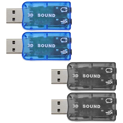 4PCS External 5.1 USB Stereo Sound Card with 3.5mm Headphone and Microphone Ports 3D Virtual 5.1 Channel Audio Adapter Compatible with Windows 2 Black & 2 Blue