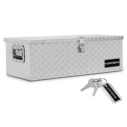 ARKSEN 30 Inch Heavy Duty Aluminum Diamond Plate Tool Box Chest Box Pick Up Truck Bed RV Trailer Toolbox Storage Organizer with Side Handle and Lock Keys  Silver