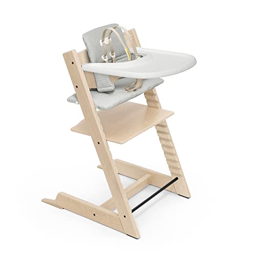 Tripp Trapp High Chair and Cushion with Stokke Tray - Natural with Nordic Grey - Adjustable, Convertible, All-in-One High Chair for Babies & Toddlers