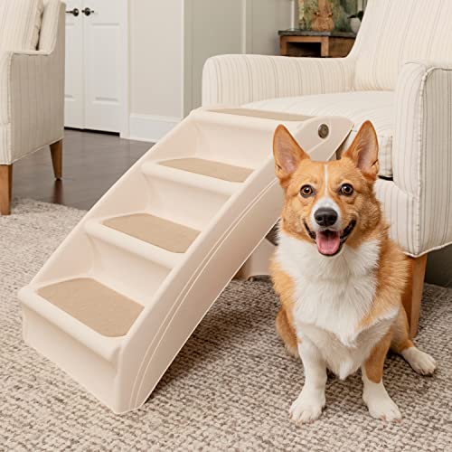 PetSafe CozyUp Folding Dog Stairs - Pet Stairs for Indoor/Outdoor at Home or Travel - Dog Steps for High Beds - Pet Steps with Siderails, Non-Slip Pads - Durable, Support up to 150 lbs - Large, Tan