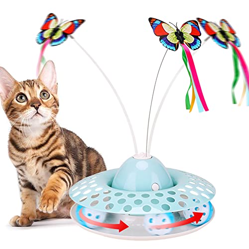Cat Toys Interactive Kitten Toy for Indoor Cats Funny Automatic Electric Fluttering Butterfly & Ball Exercise Kitten Toy with 3 Replacement Butterfly