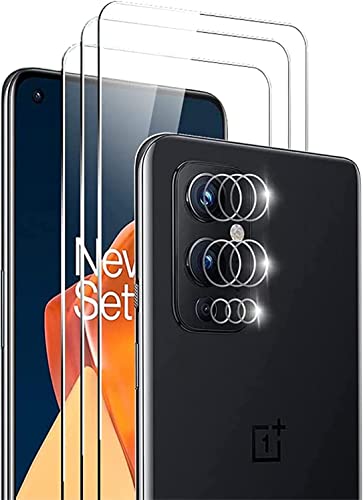 3+3 OnePlus 9 Screen Protectors + Camera Lens Protectors by YRMJK, Full Premium HD Clarity Coverage 9H Tempered Glass,Anti-Scratch, Anti Bubble 3D Touch Accuracy 3+3 Film for OnePlus 9
