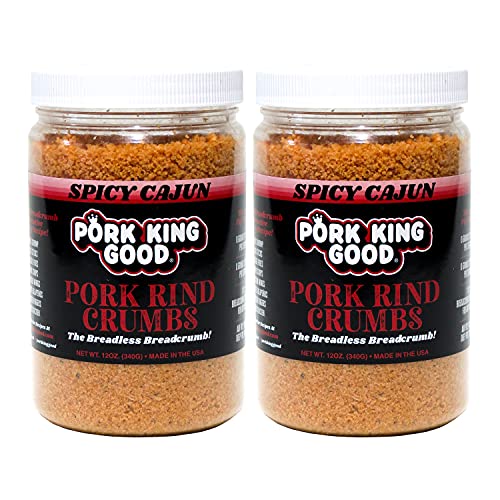 Pork King Good - Pork Rind Breadcrumbs - 2 Pack! Keto Friendly, Paleo, Gluten-Free, Sugar Free, Zero Carb Panko Substitute (Two 12 Oz Jars) (Spicy Cajun, 2 Pack)