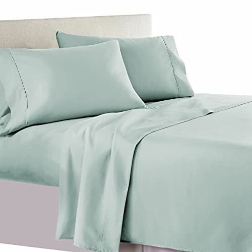 Solid Sea Split-Queen: Adjustable Queen Bed Size Sheets, 5PC Bed Sheet Set, 100% Cotton, 300 Thread Count, Sateen Solid, Deep Pocket, by Royal Hotel