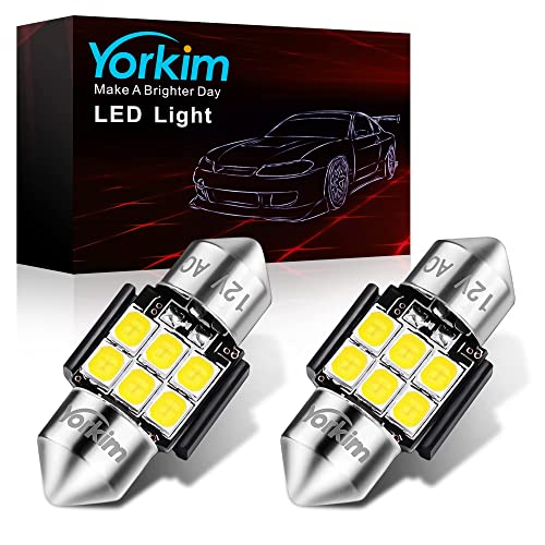 Yorkim 28mm De3175 LED Bulb White Super Bright LED Festoon 28mm 29mm LED Error Free CANBUS 6-SMD 2835 Chipsets For Interior Lights, DE3022 LED, 3175 LED Bulb3022 LED Bulb - Pack of 2
