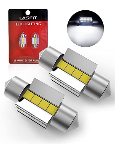 LASFIT 31mm LED Festoon 30mm DE3175 DE3021 6428 DE3022 DE3023 Bulb Canbus Error Free 400LM 6000K Extremely Bright Use for Dome Map Door Interior Door Trunk Glove Box Lights, Xenon White (Pack of 2)