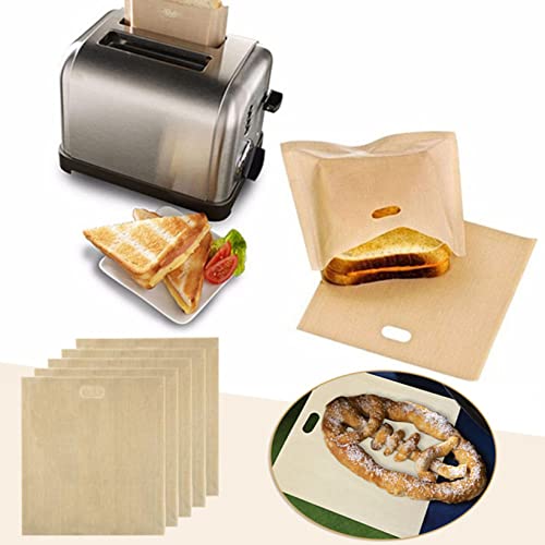 dpityserensio Toaster Bags Reusable Non Stick Heat Resistant Food Bags for Grilled Cheese Bread Hot Dogs Sandwich for Toaster Microwave Oven 5pack (6.3x7 inch)