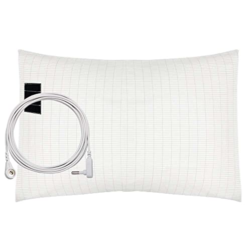 Grounding Pillowcase with 15Ft Grounding Cord,Silver Fiber Cotton 20x30in (White)