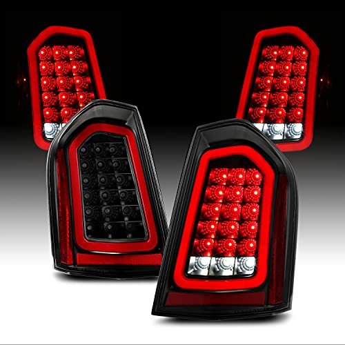AmeriLite Full Intense LED Tail Lights Brake and Resverse Parking Light Bar For 2011-2014 Chrysler 300 Sedan, Vehicle Light Assembly, Black Housing
