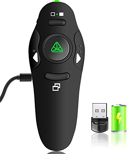 Rechargeable Presentation Clicker with Green Laser Pointer, Wireless Presenter Remote for PPT Clicker, 2.4GHz Presentation Remote Slide Advancer Powerpoint Clicker for Mac/Computer/Laptop/Keynote