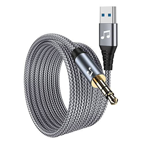 6 FT USB to 3.5mm Audio Jack AdapterUSB 2.0 to 3.5mm AUX Stereo Audio CordCompatibility with Laptop, Speaker, Support WindowsNot Applicable to Charging and MP3, Truck, TV USB Ports (6FT, Grey)