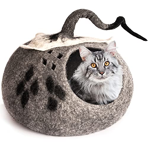 MEOWFIA Premium Cat Bed Cave (Extra Large) - Eco Friendly 100% Merino Wool Beds for Cats and Kittens (Grey)