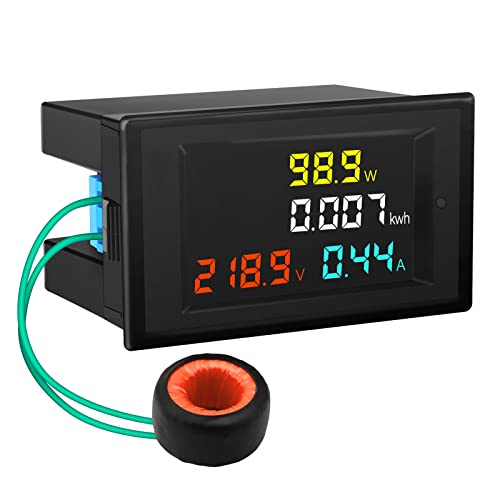 DROK AC Power Meter, AC 80-300V 100A Voltage Current Color LCD Display Panel, Digital Voltmeter Ammeter Watt Active Power Energy Battery Monitor Multimeter Volt Amp Meter with Current Transformer CT