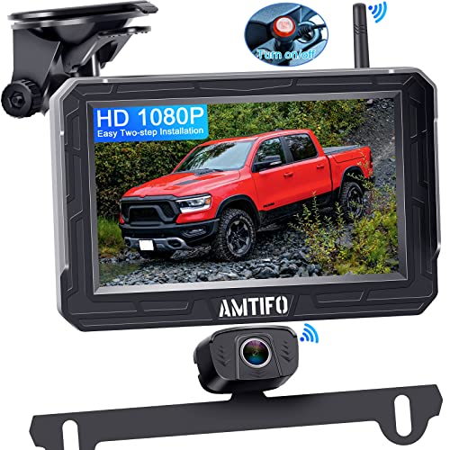 AMTIFO Wireless Backup Camera HD 1080P Car Truck Bluetooth Rear View 4.3 Inch Monitor System License Plate Back Cam Super Night Vision Digital Stable Signal A18