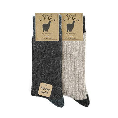 GoWith 1-2 Pairs Unisex Alpaca Wool Socks, Thermal Warm Cozy Merino Wool Socks, Heated Fuzzy Winter Boot Socks, Beigebrown - 2 Pairs, 7.5-9.5