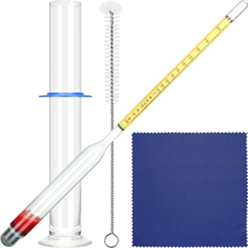 Hydrometer Alcohol Meter Test Kit Hydrometer Alcohol 0-200 Proof, Hydrometer Alcohol with Glass Cylinder, Brush and Dust Cloth, Distilling Moonshine Alcoholmeter for Proofing Distilled (Yellow)