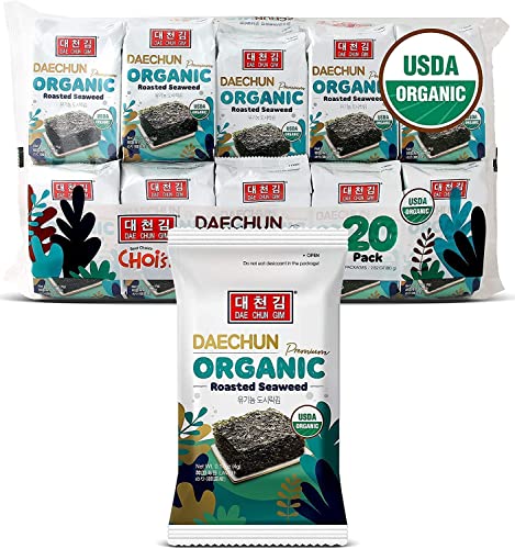 Organic DAECHUN(Choi's1) Seaweed Snacks, 20 Pack, Original, Vegan, Keto, Gluten-Free, Product of Korea