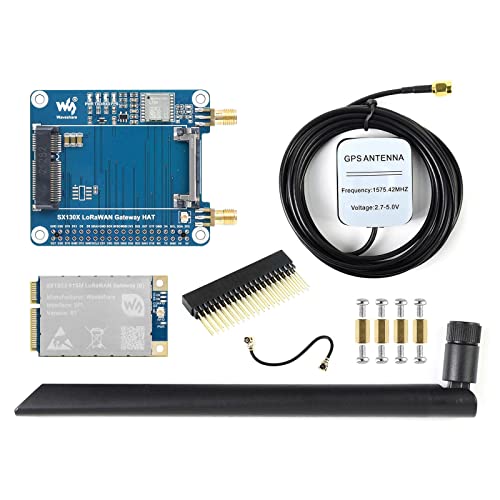 Waveshare SX1303 915M LoRaWAN Gateway HAT Compatible with Raspberry Pi with L76K Module Standard Mini-PCIe Socket, Long Range Transmission, Large Capacity, Multi-Band Support