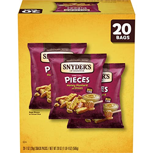 Snyder's of Hanover Pretzel Pieces, Honey Mustard and Onion, 1 Oz Snack Packs, 20 Ct