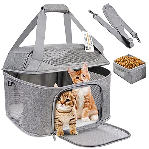 Bejibear Large Cat Carrier for 2 Cats, Oeko-TEX Certified Soft Side Pet Carrier for Cat, Small Dog, Collapsible Travel Small Dog Carrier, TSA Airline Approved Cat Carrier for Large Cats 20 lbs (Blue)