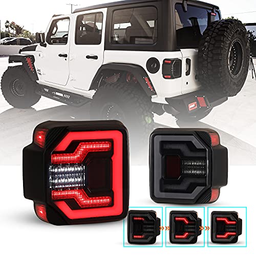 WOLFSTORM LED Tail Lights Fit for 2018 2019 2020 2021 2022 2023 Jeep Wrangler JL,Sequential Turn Lights Design, 2018-2023 Jeep Wrangler JL LED Tail Light Assembly,1 Pair(Smoked Lens)