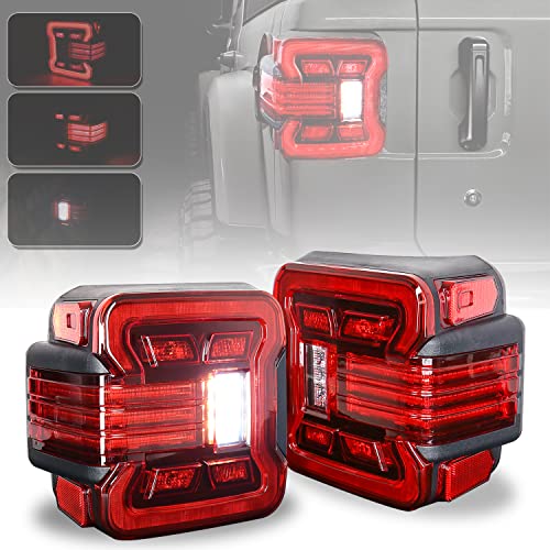 OVSAUTO LED Tail Lights, DOT Approved JL Tail Lights for 2018-2022 Jeep Wrangler JL Accessories with Running Reverse Brake Turn Signal Light, Red Lens