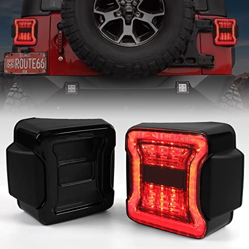 DKMGHT LED Tail Lights for Jeep Wrangler JK JKU 2007-2018, [DOT Approved] [Smoked Lens] [Plug n Play] Jeep JK Accessories (JK upgrade JL oem)