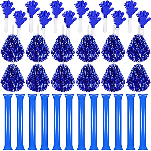 Sosation 36 Pcs Cheerleading Pom Poms Hand Clappers and Thunder Sticks Cheering Noise Makers for Sporting Events Football Games School Dance Team Spirit Items Party Favors (Blue)