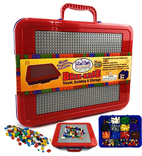 Matty's Toy Stop Brik-Kase 2.0 Travel, Building, Storage & Organizer Container Case with Building Plate Lid (Holds Approx 2000pcs) - Compatible With All Major Brands (Blue, Red & Gray) New Improved