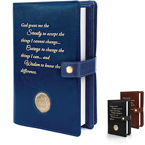 Double AA Big Book Cover & 12 Steps & 12 Traditions | by Galileo | Perfect Gift | Alcoholics Anonymous (Snap Button Closing/Navy Blue)