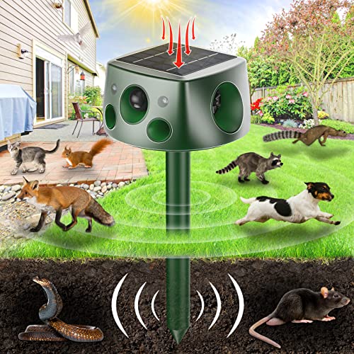 Meilen Solar Animal Repeller - 360 Protection,Motion Sensor Activated,7 Modes,Waterproof,Flashing Light - Repels Rats, Squirrels, Deer, Raccoons, Skunks, Rabbits, Moles, Cats