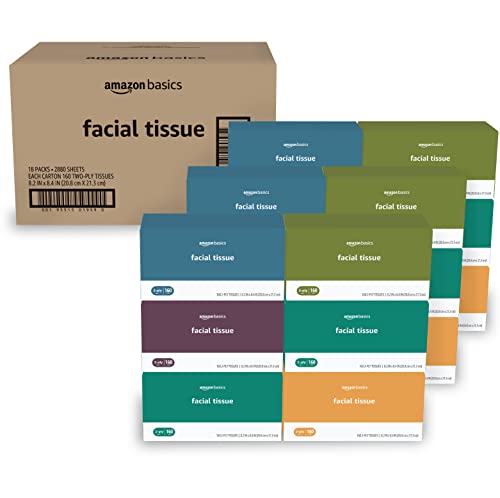 Amazon Basics Facial Tissue, 2-Ply, 2880 Count (18 Packs of 160) (Previously Solimo)